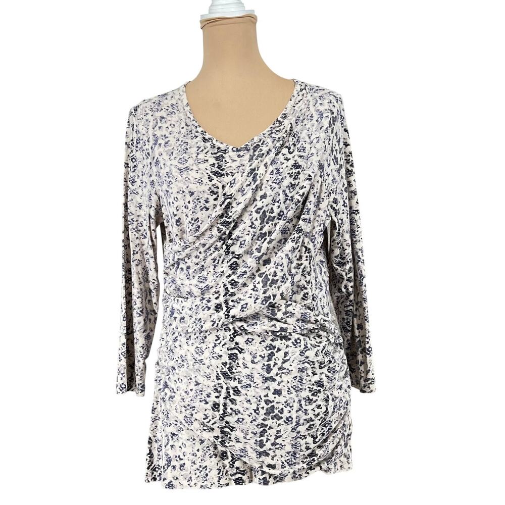 CABI Woman's Flattering Layered Panels Knit Top Abstract Print L Casual  Comfort